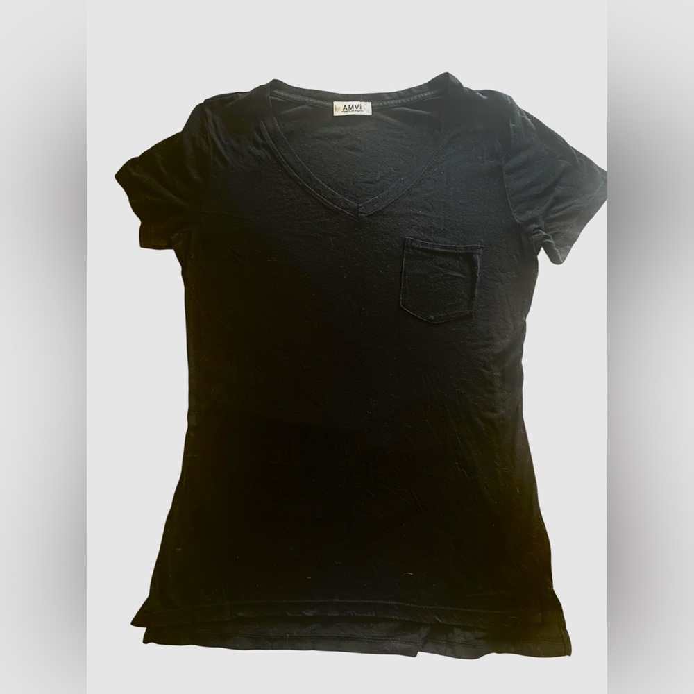 NWOT AMVi Black V-Neck Tee
